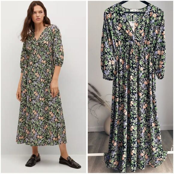 Mango Floral Print Dress New Green - Picture 1 of 10